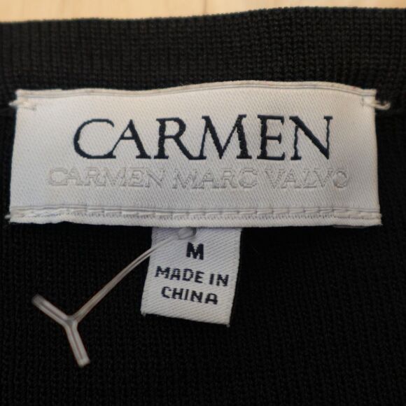 Carmen Marc Valvo Women Medium Sweater V- Neck Knit Long Sleeve Button Black - Picture 4 of 9